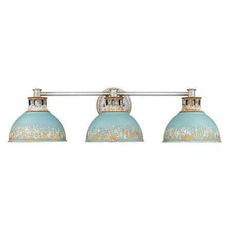 Golden Lighting Kinsley 3 Light 29" Wide Bathroom Vanity Light with Hand Painted Teal Shades Aged Galvanized Steel